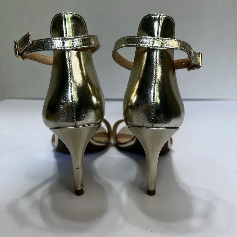 Nordstrom BP. 'Luminate'‎ Open Toe Ankle Strap Heel Size 5.5 Champagne Gold